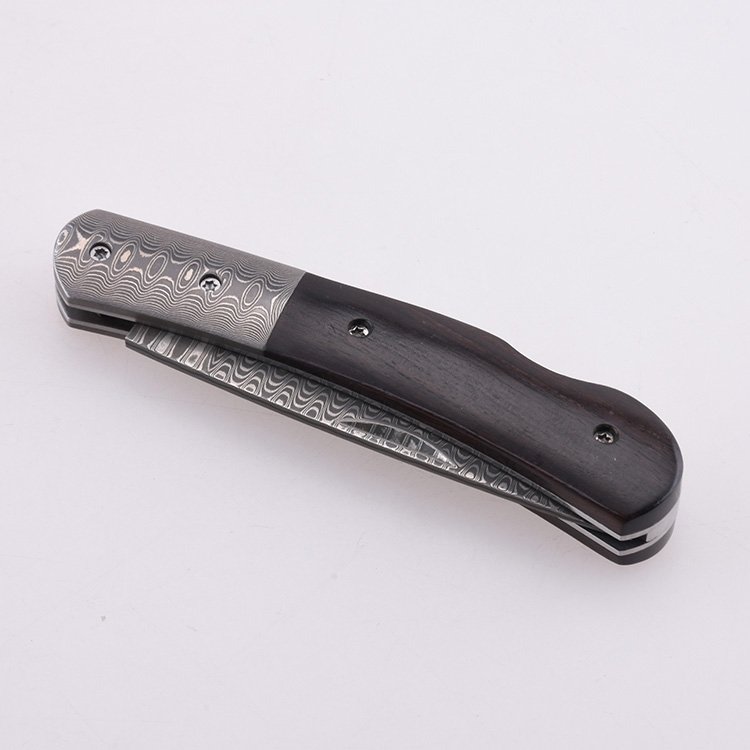 OEM Folding Pocket Knife Damascus Blade Ebony Handle GC-51D-BW