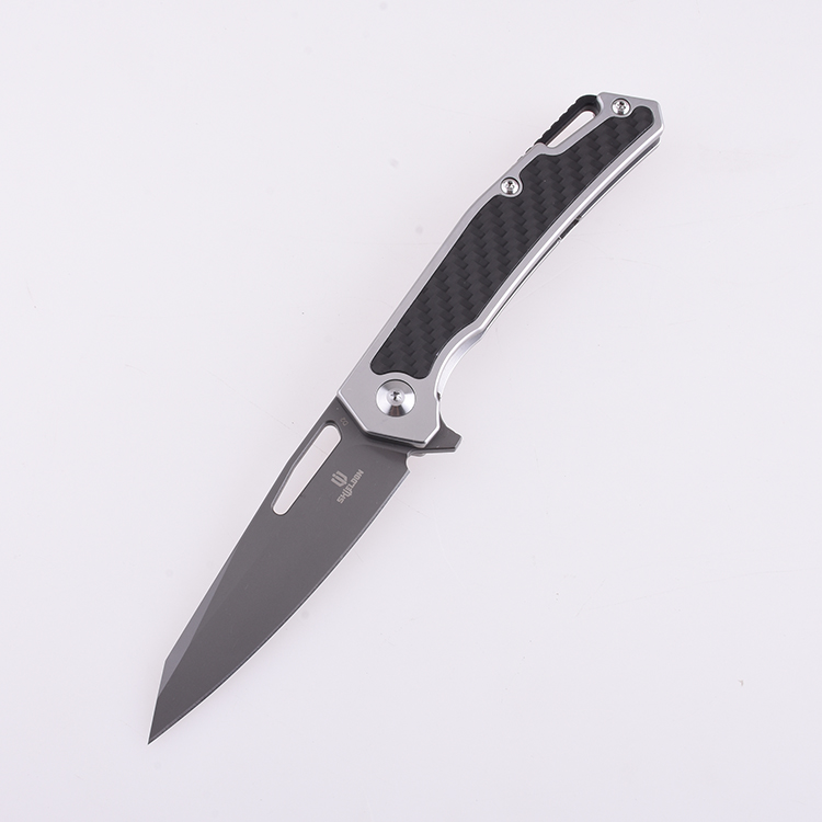 Shieldon Pisau Lipat Barraskewda D2 Pisau 3Cr14 + Pegangan Serat Karbon 9042S1-G