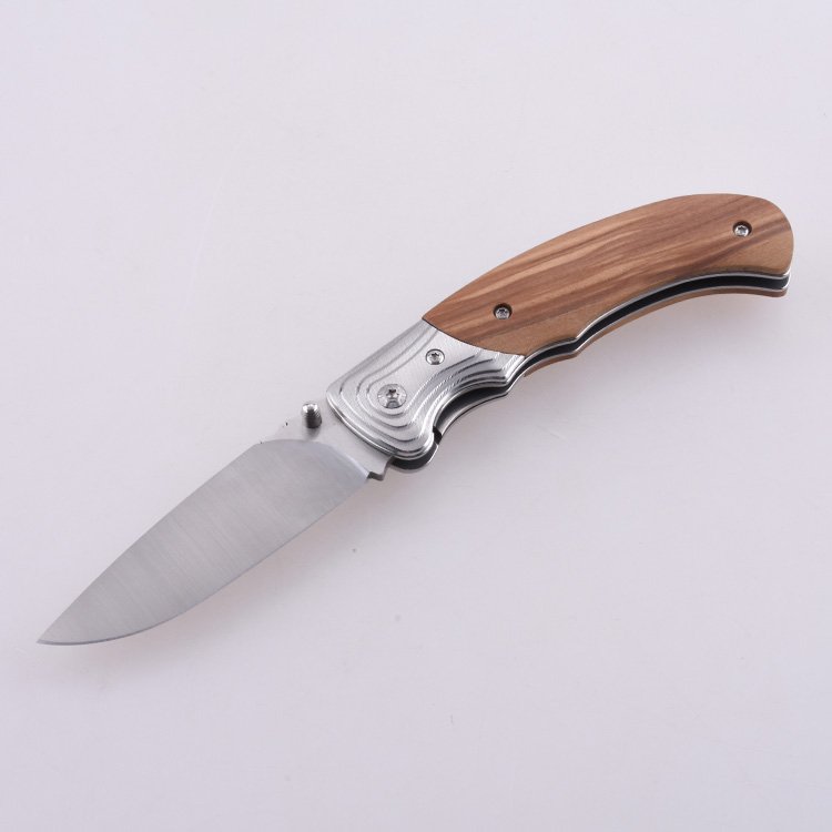 OEM Folding Pocket Knife Olive 7Cr13MoV Blade Wood Handle GC-17927OL
