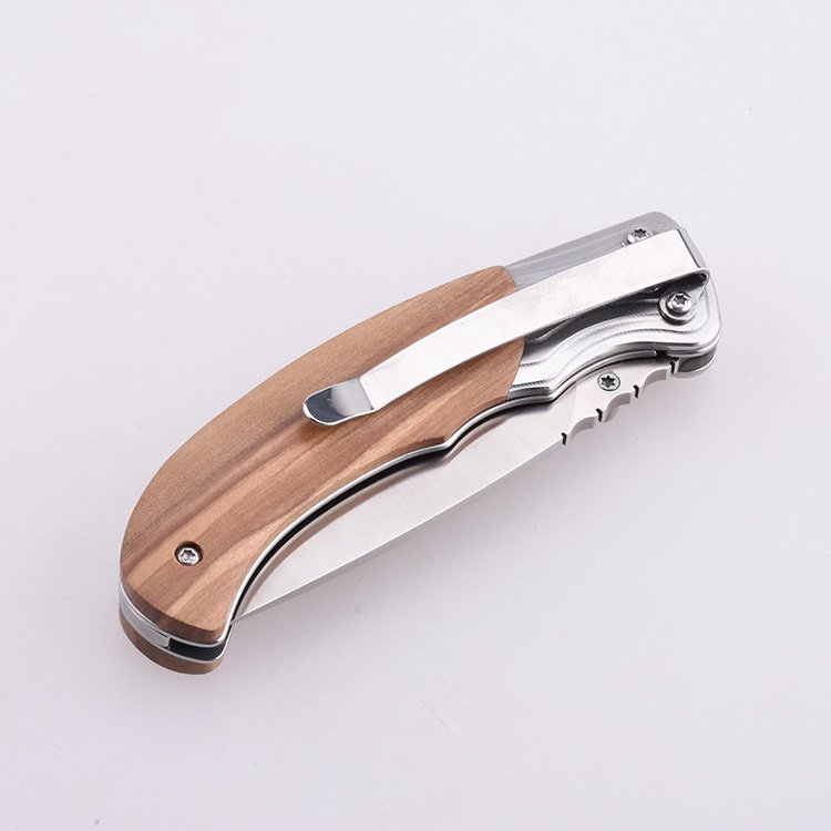 OEM Folding Pocket Knife Olive 7Cr13MoV Blade Wood Handle GC-17927OL