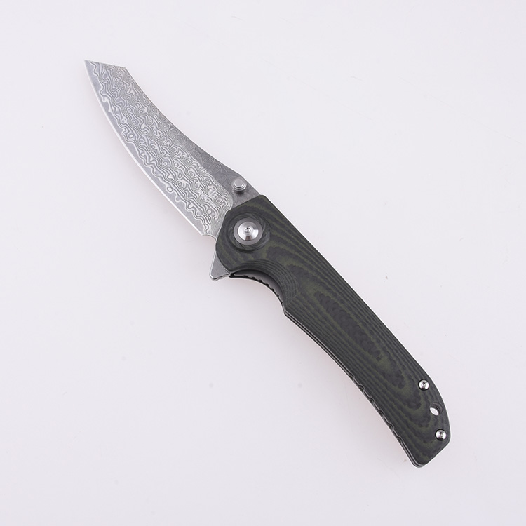 Shieldon Folding Pocket Knife Tortank 9Cr18Mov 67-Layer Damascus Steel Blade G10 + Carbon Fiber Handle 7091D