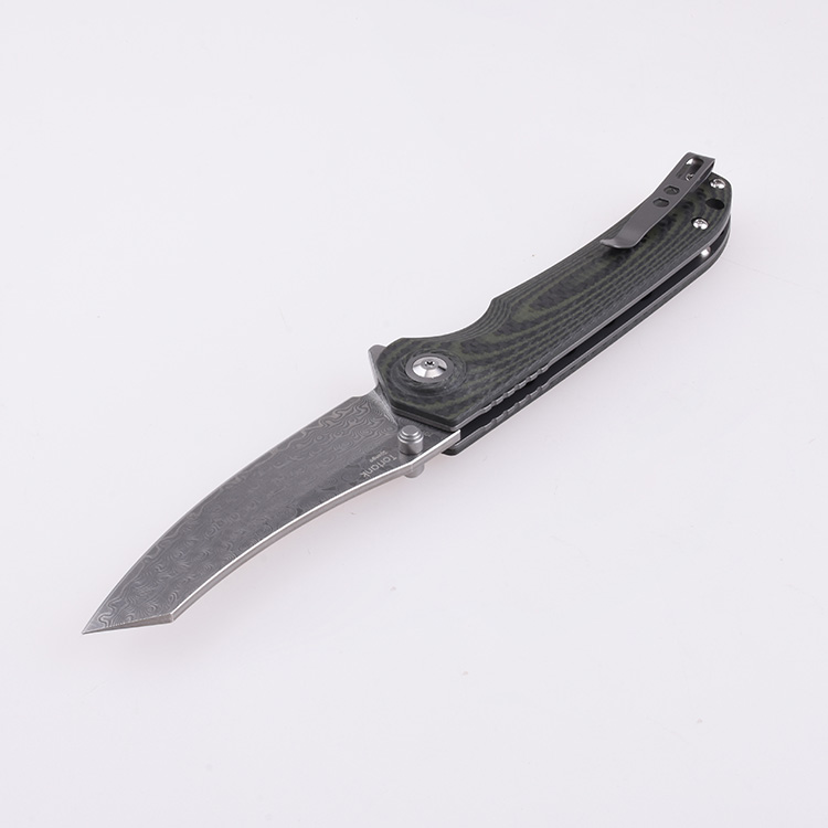 Shieldon Folding Pocket Knife Tortank 9Cr18Mov 67-Layer Damascus Steel Blade G10 + Carbon Fiber Handle 7091D
