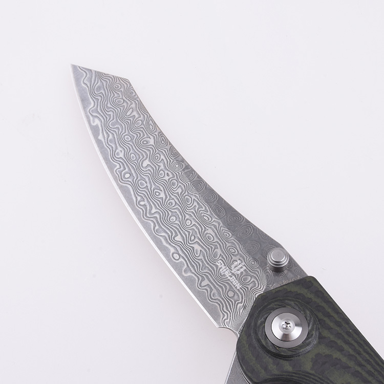Shieldon Folding Pocket Knife Tortank 9Cr18Mov 67-Layer Damascus Steel Blade G10 + Carbon Fiber Handle 7091D