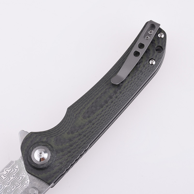 Shieldon Folding Pocket Knife Tortank 9Cr18Mov 67-Layer Damascus Steel Blade G10 + Carbon Fiber Handle 7091D