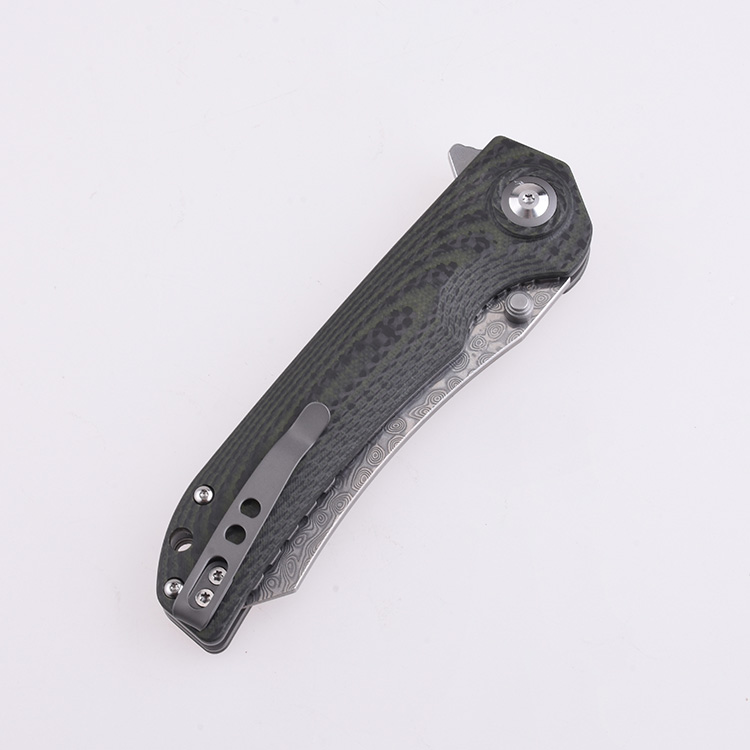 Shieldon Folding Pocket Knife Tortank 9Cr18Mov 67-Layer Damascus Steel Blade G10 + Carbon Fiber Handle 7091D