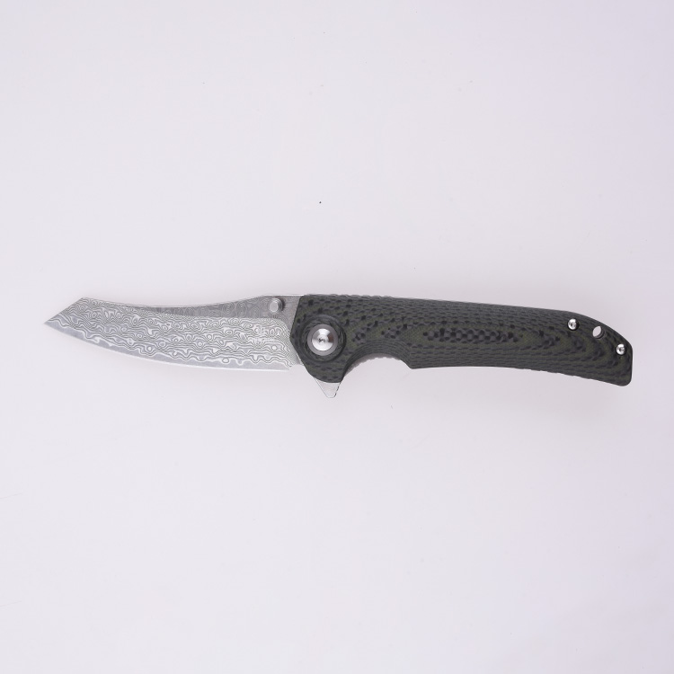 Shieldon Folding Pocket Knife Tortank 9Cr18Mov 67-Layer Damascus Steel Blade G10 + Carbon Fiber Handle 7091D