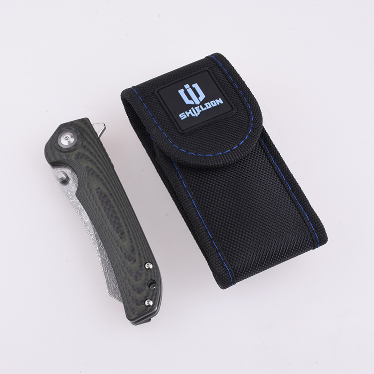 Shieldon Folding Pocket Knife Tortank 9Cr18Mov 67-Layer Damascus Steel Blade G10 + Carbon Fiber Handle 7091D