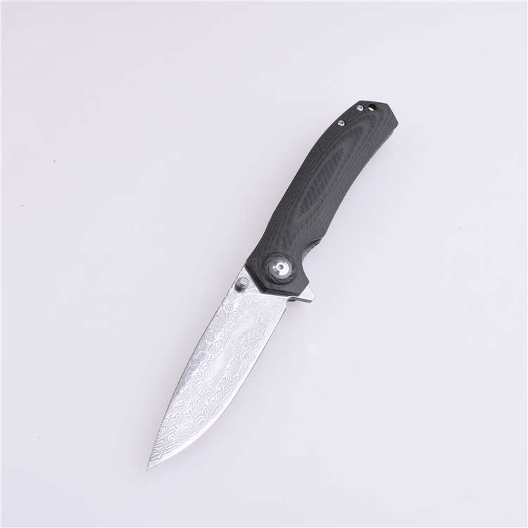 Shieldon Pisau Lipat 9Cr18Mov 67-Lapisan Baja Damaskus Pisau G10 + Pegangan Serat Karbon 7092D