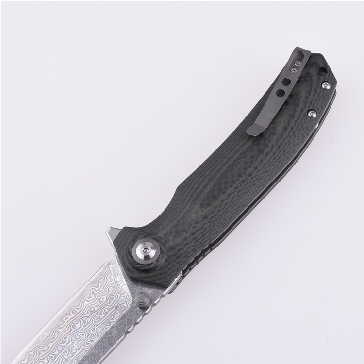 Shieldon Pisau Lipat 9Cr18Mov 67-Lapisan Baja Damaskus Pisau G10 + Pegangan Serat Karbon 7092D
