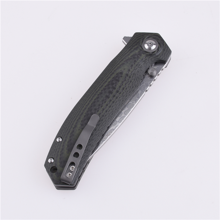 Shieldon Pisau Lipat 9Cr18Mov 67-Lapisan Baja Damaskus Pisau G10 + Pegangan Serat Karbon 7092D