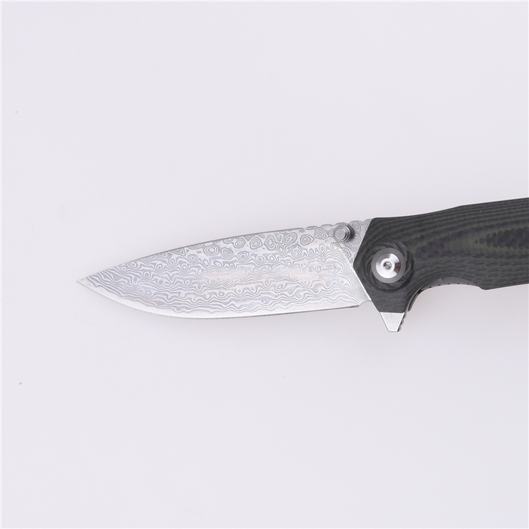 Shieldon Pisau Lipat 9Cr18Mov 67-Lapisan Baja Damaskus Pisau G10 + Pegangan Serat Karbon 7092D