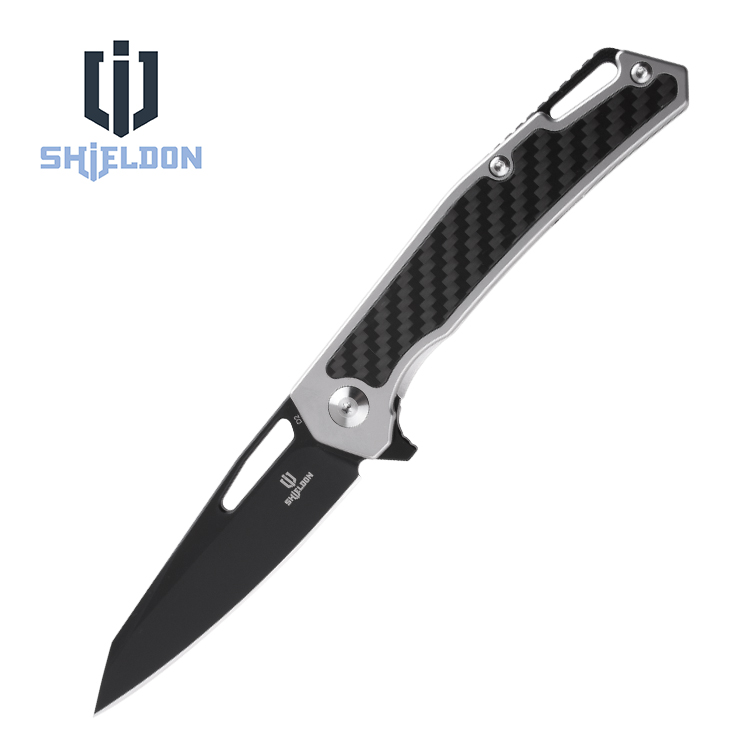 Shieldon Folding Pocket Knife Barraskewda D2 Blade 3Cr14 + Carbon Fiber Handle 9042S1-B