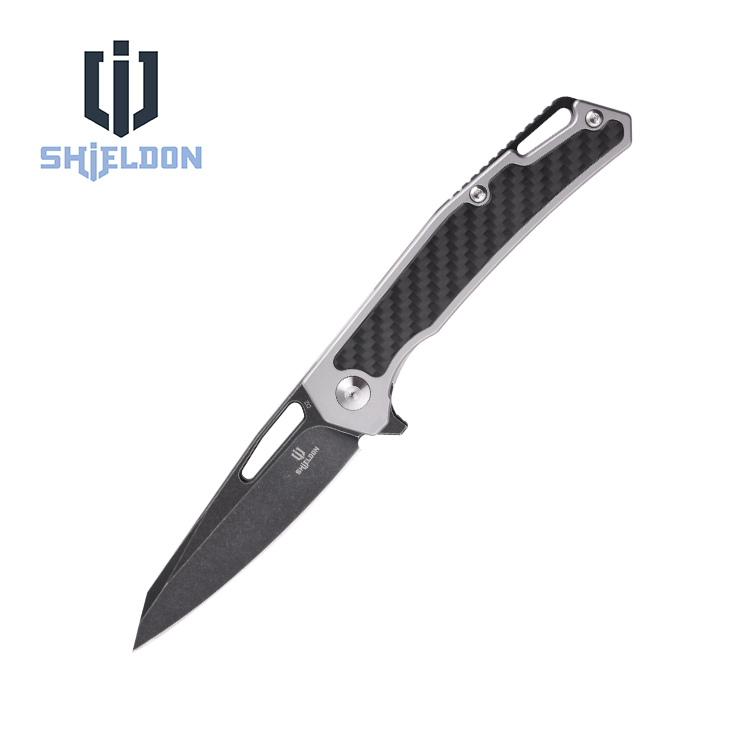 Shieldon Folding Pocket Knife Barraskewda D2 Blade 3Cr14 + Carbon Fiber Handle 9042S1-S