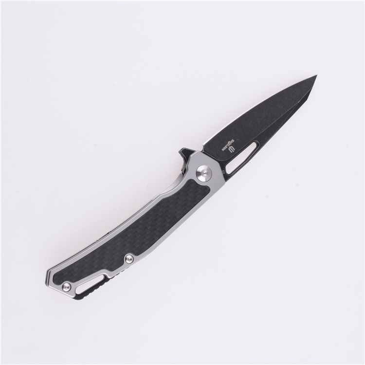 Shieldon Couteau de Poche Pliant Barraskewda D2 Lame 3Cr14 + Manche en Fibre de Carbone 9042S1-S