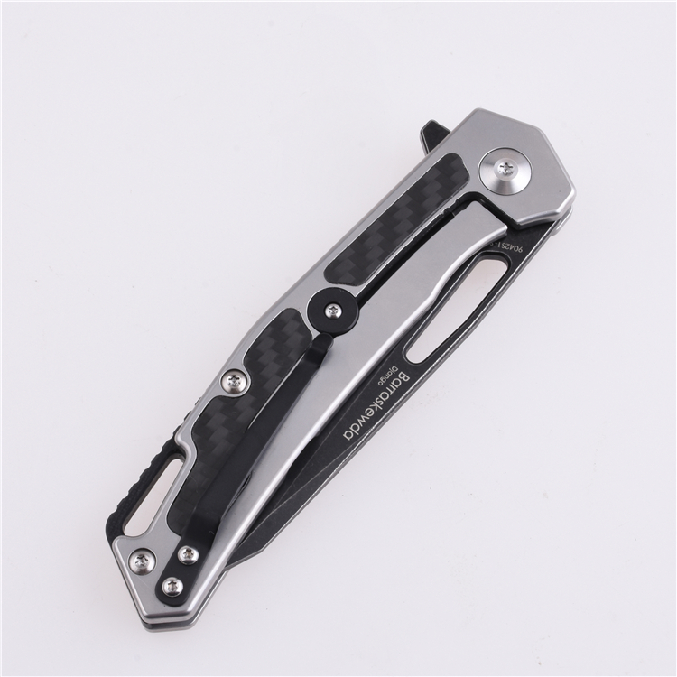 Shieldon Couteau de Poche Pliant Barraskewda D2 Lame 3Cr14 + Manche en Fibre de Carbone 9042S1-S
