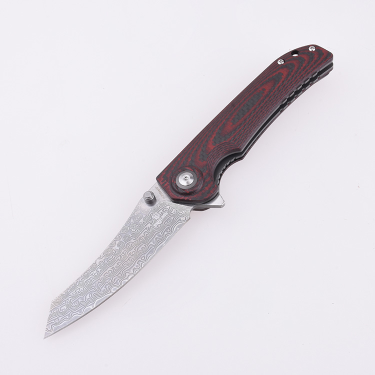 Shieldon Folding Pocket Knife Tortank 9Cr18Mov 67-Layer Damascus Steel Blade G10 + Carbon Fiber Handle 7091D1