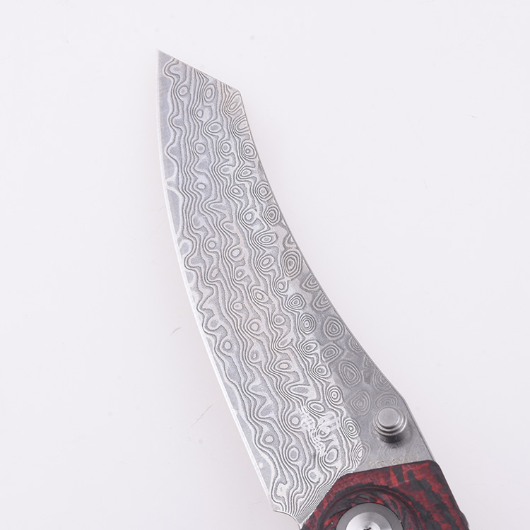 Shieldon Folding Pocket Knife Tortank 9Cr18Mov 67-Layer Damascus Steel Blade G10 + Carbon Fiber Handle 7091D1