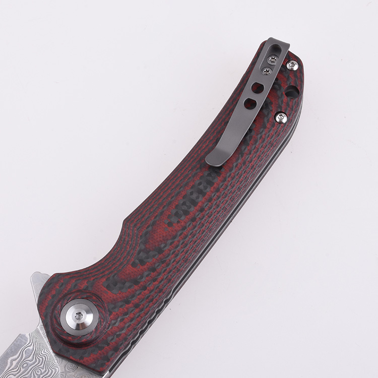 Shieldon Folding Pocket Knife Tortank 9Cr18Mov 67-Layer Damascus Steel Blade G10 + Carbon Fiber Handle 7091D1