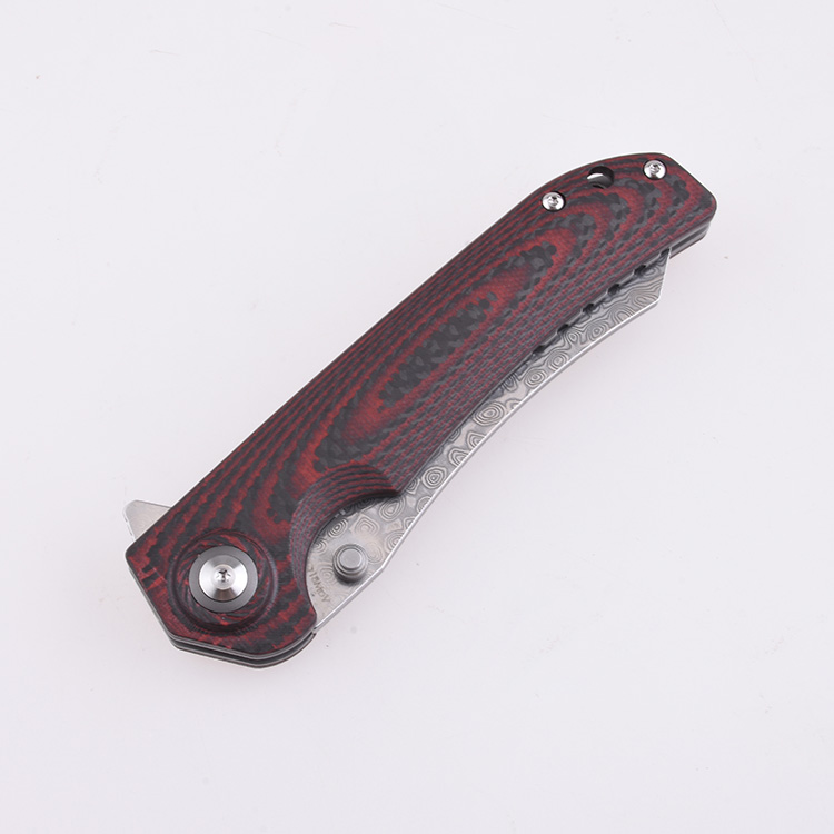 Shieldon Folding Pocket Knife Tortank 9Cr18Mov 67-Layer Damascus Steel Blade G10 + Carbon Fiber Handle 7091D1