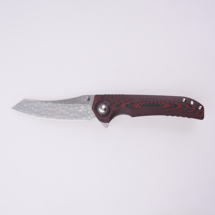 Shieldon Folding Pocket Knife Tortank 9Cr18Mov 67-Layer Damascus Steel Blade G10 + Carbon Fiber Handle 7091D1