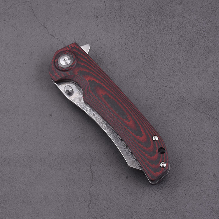 Shieldon Folding Pocket Knife Tortank 9Cr18Mov 67-Layer Damascus Steel Blade G10 + Carbon Fiber Handle 7091D1
