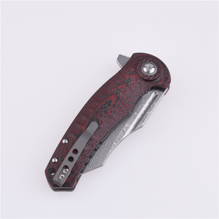 Navaja de bolsillo plegable Shieldon 9Cr18Mov hoja de acero damasco de 67 capas G10 + mango de fibra de carbono 7093D1