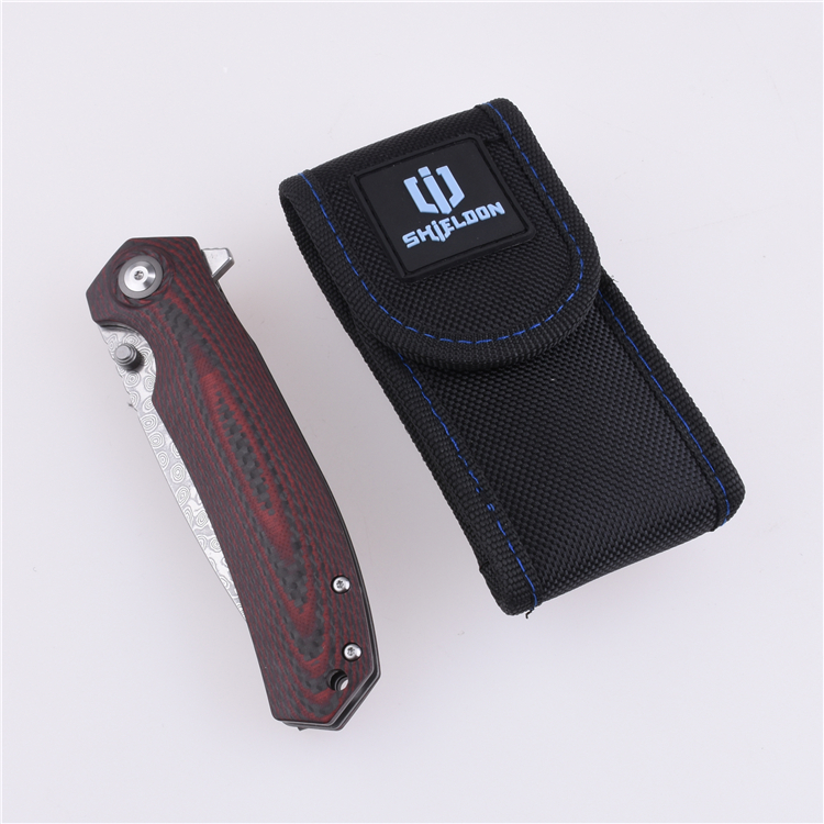 Shieldon Folding Pocket Knife 9Cr18Mov 67-Layer Damascus Steel Blade G10 + Carbon Fiber Handle 7092D1