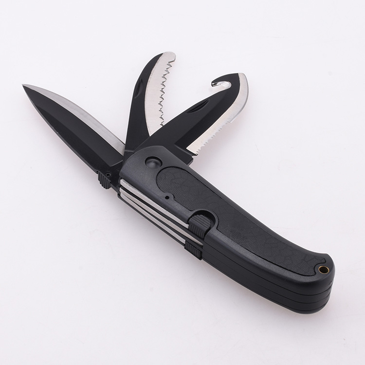 Folding knife 3 blades in 1 outdoor cutter saw gut hook JLD-C383 s07