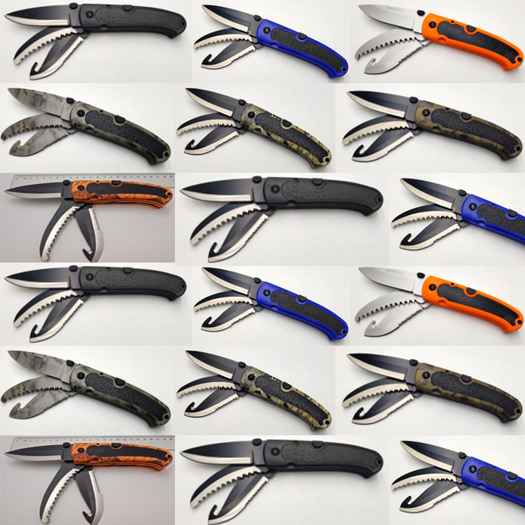 Folding knife 3 blades in 1 outdoor cutter saw gut hook JLD-C383 s08