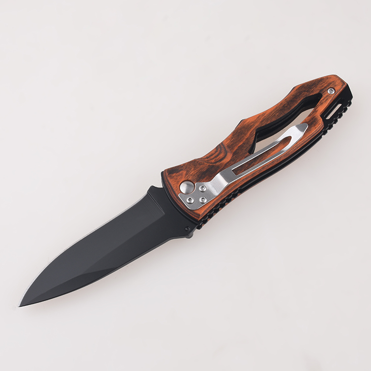 Cuchillos plegables mango de madera hueco cordón agujero FR-0508 s03